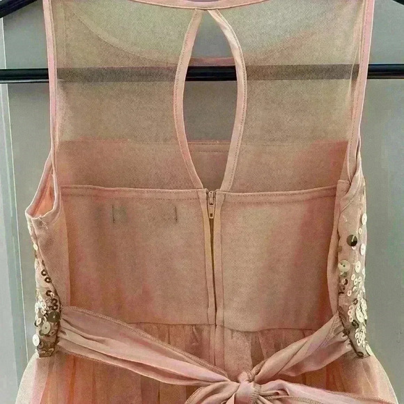Crystal Doll Short Peach Party Special Occasion Dress w/ Gold Sequins Size 12 - Picture 9 of 13
